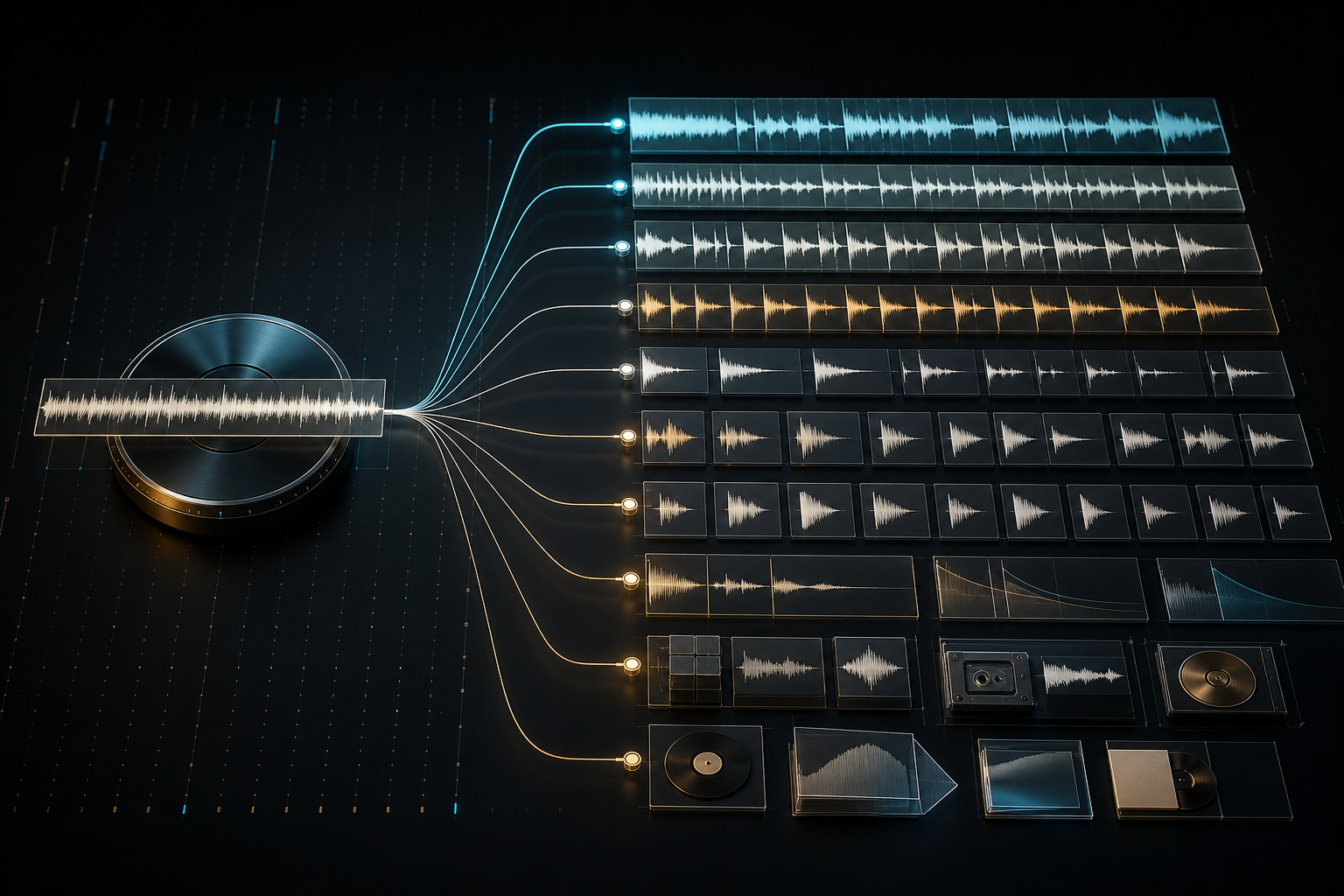 SongChop workflow showing stems, loops, one-shots, and organized outputs